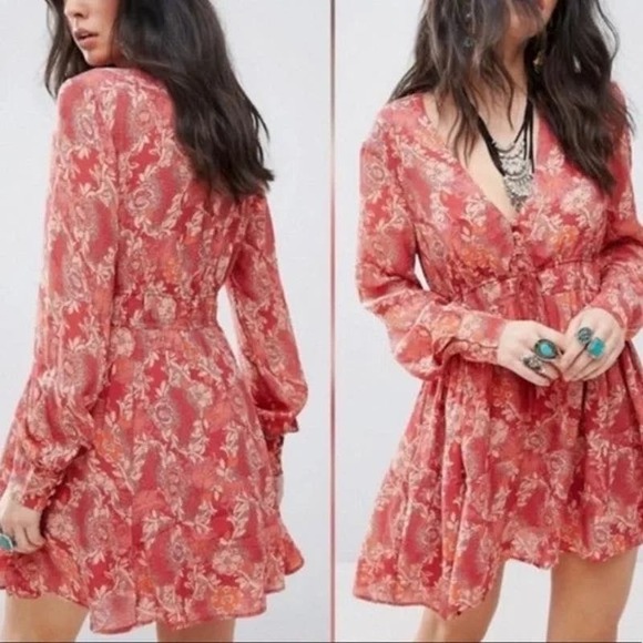 Free People Stealing Fire Tunic Dress Sz S Bohemian Hippie Light & Flowy - Picture 1 of 15